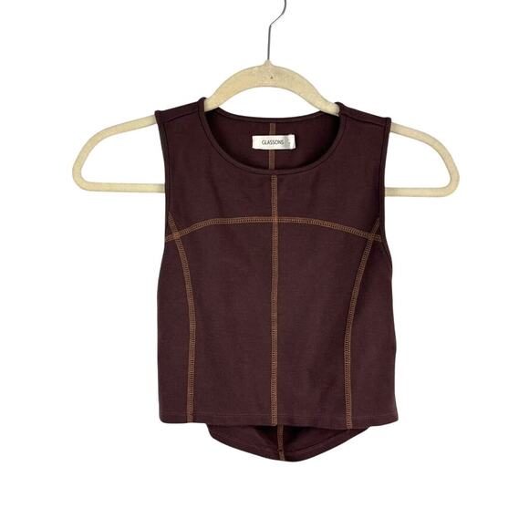 MINIMALIST Brown Crop Tank – Glassons Neutral Basic Open Back – Size M - Picture 1 of 6